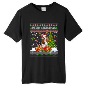 Merry Christmas Basset Hound Santa Xmas Lights Ugly Pajama Tall Fusion ChromaSoft Performance T-Shirt