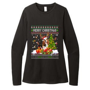 Merry Christmas Basset Hound Santa Xmas Lights Ugly Pajama Womens CVC Long Sleeve Shirt