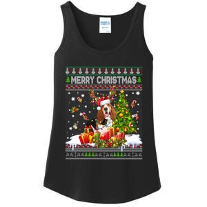 Merry Christmas Basset Hound Santa Xmas Lights Ugly Pajama Ladies Essential Tank