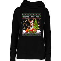 Merry Christmas Basset Hound Santa Xmas Lights Ugly Pajama Womens Funnel Neck Pullover Hood