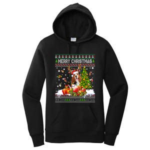 Merry Christmas Basset Hound Santa Xmas Lights Ugly Pajama Women's Pullover Hoodie