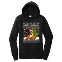 Merry Christmas Basset Hound Santa Xmas Lights Ugly Pajama Women's Pullover Hoodie