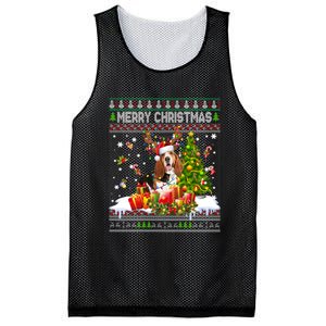 Merry Christmas Basset Hound Santa Xmas Lights Ugly Pajama Mesh Reversible Basketball Jersey Tank