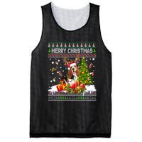 Merry Christmas Basset Hound Santa Xmas Lights Ugly Pajama Mesh Reversible Basketball Jersey Tank