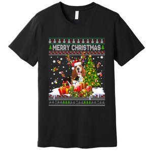 Merry Christmas Basset Hound Santa Xmas Lights Ugly Pajama Premium T-Shirt