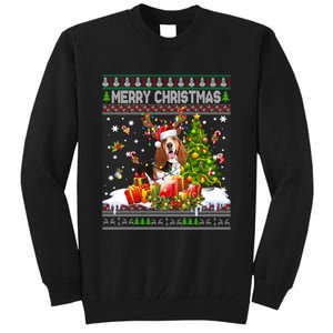 Merry Christmas Basset Hound Santa Xmas Lights Ugly Pajama Tall Sweatshirt