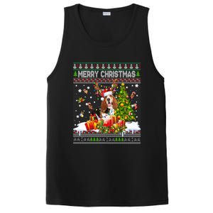 Merry Christmas Basset Hound Santa Xmas Lights Ugly Pajama PosiCharge Competitor Tank