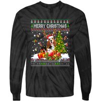 Merry Christmas Basset Hound Santa Xmas Lights Ugly Pajama Tie-Dye Long Sleeve Shirt