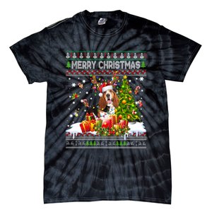 Merry Christmas Basset Hound Santa Xmas Lights Ugly Pajama Tie-Dye T-Shirt