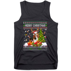 Merry Christmas Basset Hound Santa Xmas Lights Ugly Pajama Tank Top