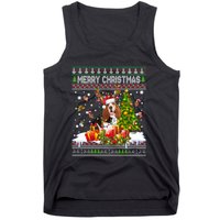 Merry Christmas Basset Hound Santa Xmas Lights Ugly Pajama Tank Top