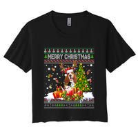 Merry Christmas Basset Hound Santa Xmas Lights Ugly Pajama Women's Crop Top Tee