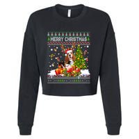 Merry Christmas Basset Hound Santa Xmas Lights Ugly Pajama Cropped Pullover Crew