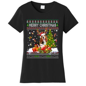 Merry Christmas Basset Hound Santa Xmas Lights Ugly Pajama Women's T-Shirt