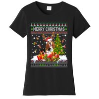 Merry Christmas Basset Hound Santa Xmas Lights Ugly Pajama Women's T-Shirt