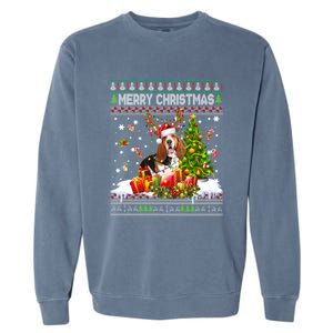 Merry Christmas Basset Hound Santa Xmas Lights Ugly Pajama Garment-Dyed Sweatshirt