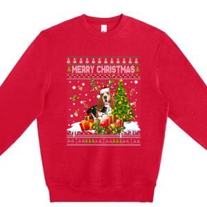 Merry Christmas Basset Hound Santa Xmas Lights Ugly Pajama Premium Crewneck Sweatshirt