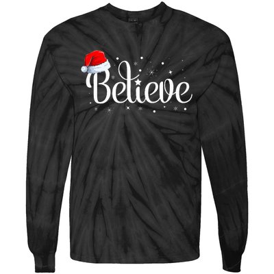 Merry Christmas Believe in Santa Claus Family Pajamas  Tie-Dye Long Sleeve Shirt