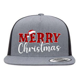 Merry Christmas Buffalo Plaid Red Santa Hat Xmas Pajamas Flat Bill Trucker Hat