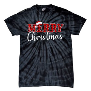 Merry Christmas Buffalo Plaid Red Santa Hat Xmas Pajamas Tie-Dye T-Shirt