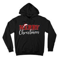 Merry Christmas Buffalo Plaid Red Santa Hat Xmas Pajamas Tall Hoodie