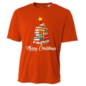 Merry Christmas Book Tree Librarian Bookworm Book Funny Gift Cooling Performance Crew T-Shirt