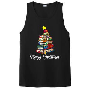 Merry Christmas Book Tree Librarian Bookworm Book Funny Gift PosiCharge Competitor Tank