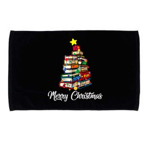 Merry Christmas Book Tree Librarian Bookworm Book Funny Gift Microfiber Hand Towel