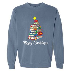 Merry Christmas Book Tree Librarian Bookworm Book Funny Gift Garment-Dyed Sweatshirt