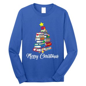 Merry Christmas Book Tree Librarian Bookworm Book Funny Gift Long Sleeve Shirt