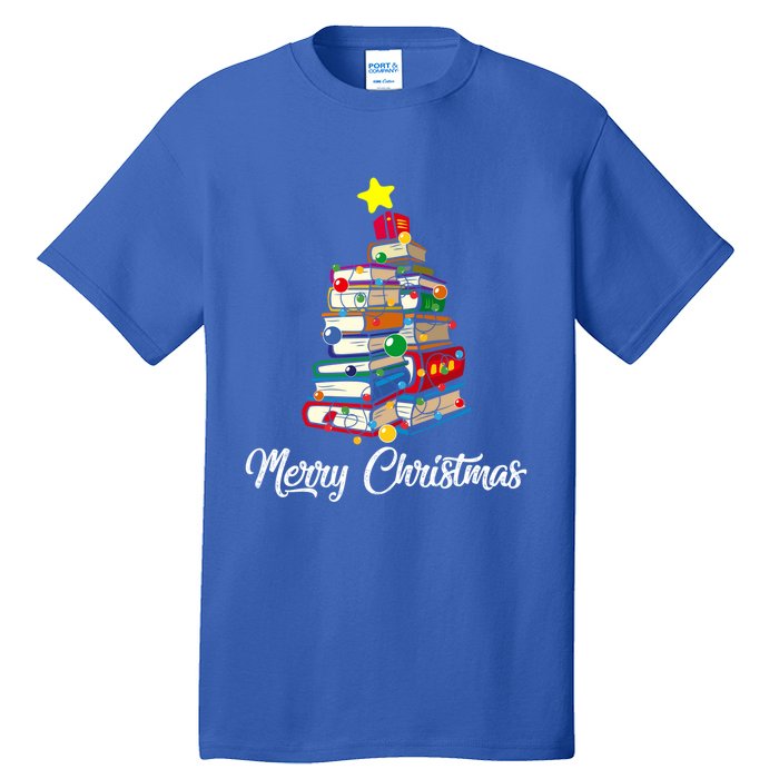 Merry Christmas Book Tree Librarian Bookworm Book Funny Gift Tall T-Shirt