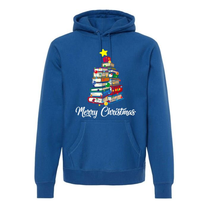 Merry Christmas Book Tree Librarian Bookworm Book Funny Gift Premium Hoodie