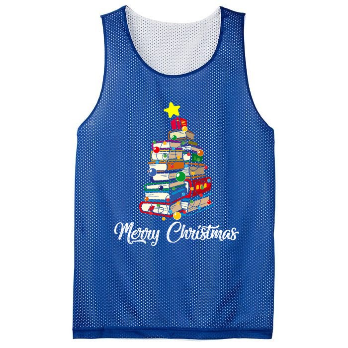 Merry Christmas Book Tree Librarian Bookworm Book Funny Gift Mesh Reversible Basketball Jersey Tank