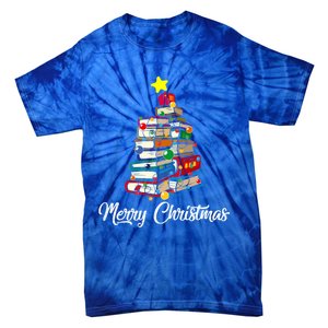 Merry Christmas Book Tree Librarian Bookworm Book Funny Gift Tie-Dye T-Shirt