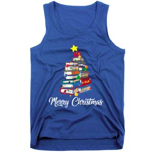 Merry Christmas Book Tree Librarian Bookworm Book Funny Gift Tank Top