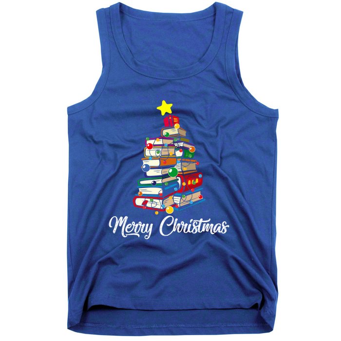 Merry Christmas Book Tree Librarian Bookworm Book Funny Gift Tank Top