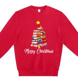 Merry Christmas Book Tree Librarian Bookworm Book Funny Gift Premium Crewneck Sweatshirt