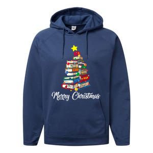 Merry Christmas Book Tree Librarian Bookworm Book Funny Gift Performance Fleece Hoodie