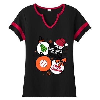 Merry Christmas Baltimore Baseball Est 1894 Ladies Halftime Notch Neck Tee