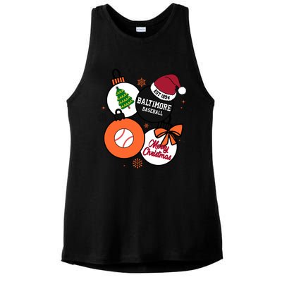 Merry Christmas Baltimore Baseball Est 1894 Ladies PosiCharge Tri-Blend Wicking Tank