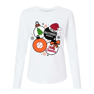 Merry Christmas Baltimore Baseball Est 1894 Womens Cotton Relaxed Long Sleeve T-Shirt