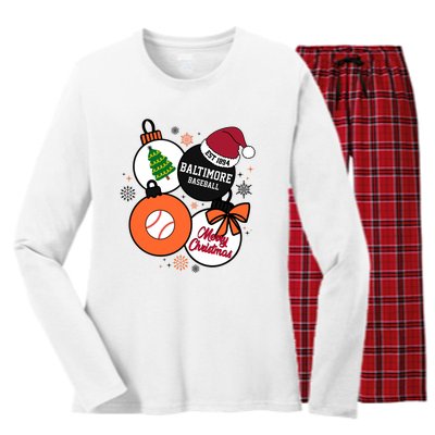 Merry Christmas Baltimore Baseball Est 1894 Women's Long Sleeve Flannel Pajama Set 