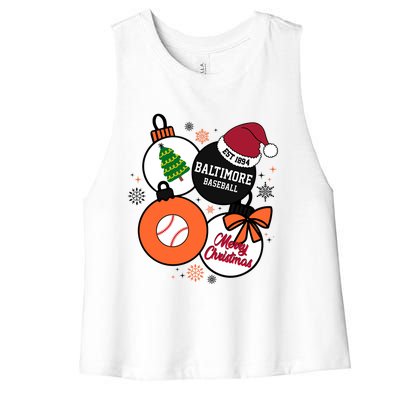 Merry Christmas Baltimore Baseball Est 1894 Women's Racerback Cropped Tank