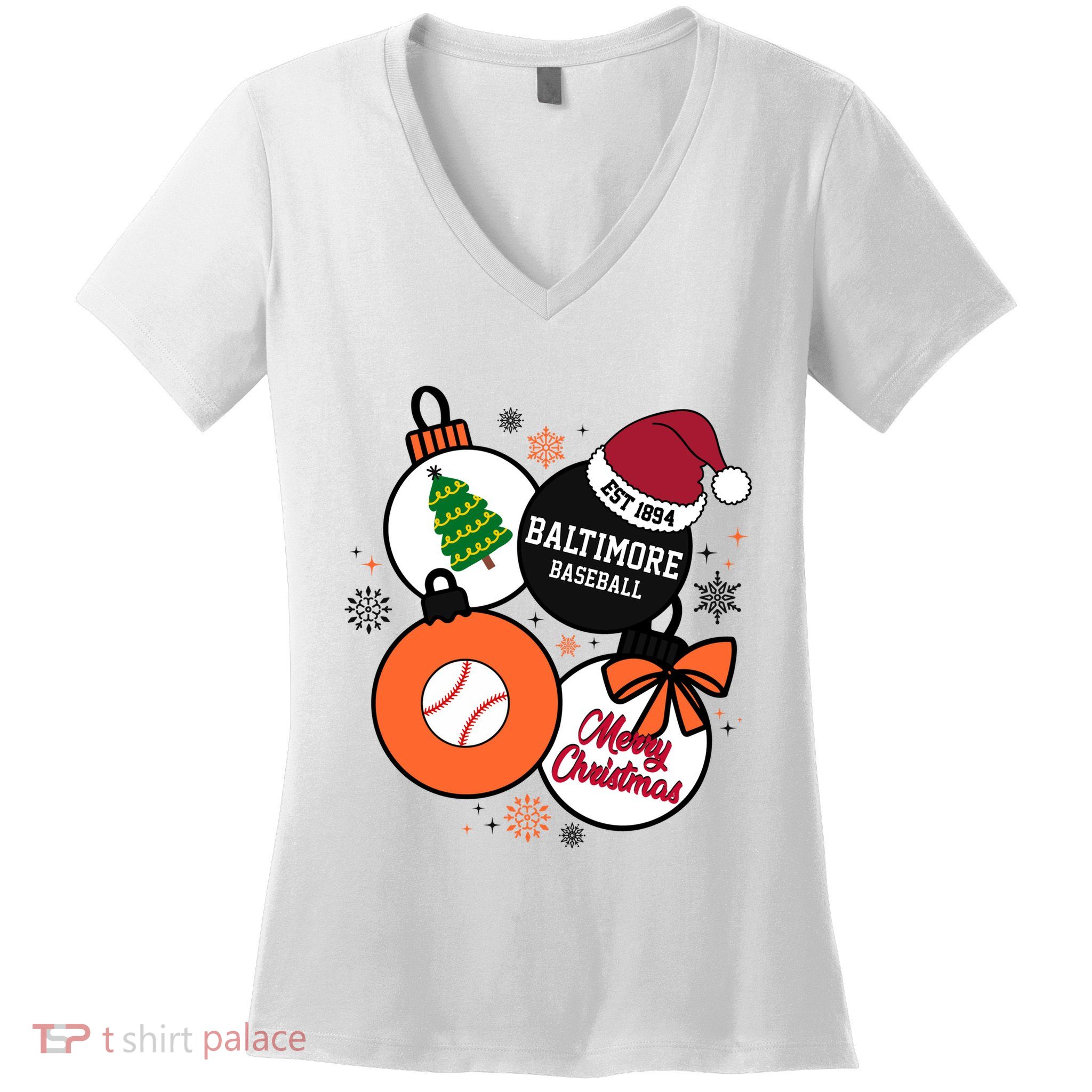 Merry Christmas Baltimore Baseball Est 1894 Women's V-Neck T-Shirt