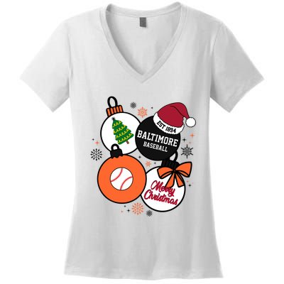 Merry Christmas Baltimore Baseball Est 1894 Women's V-Neck T-Shirt