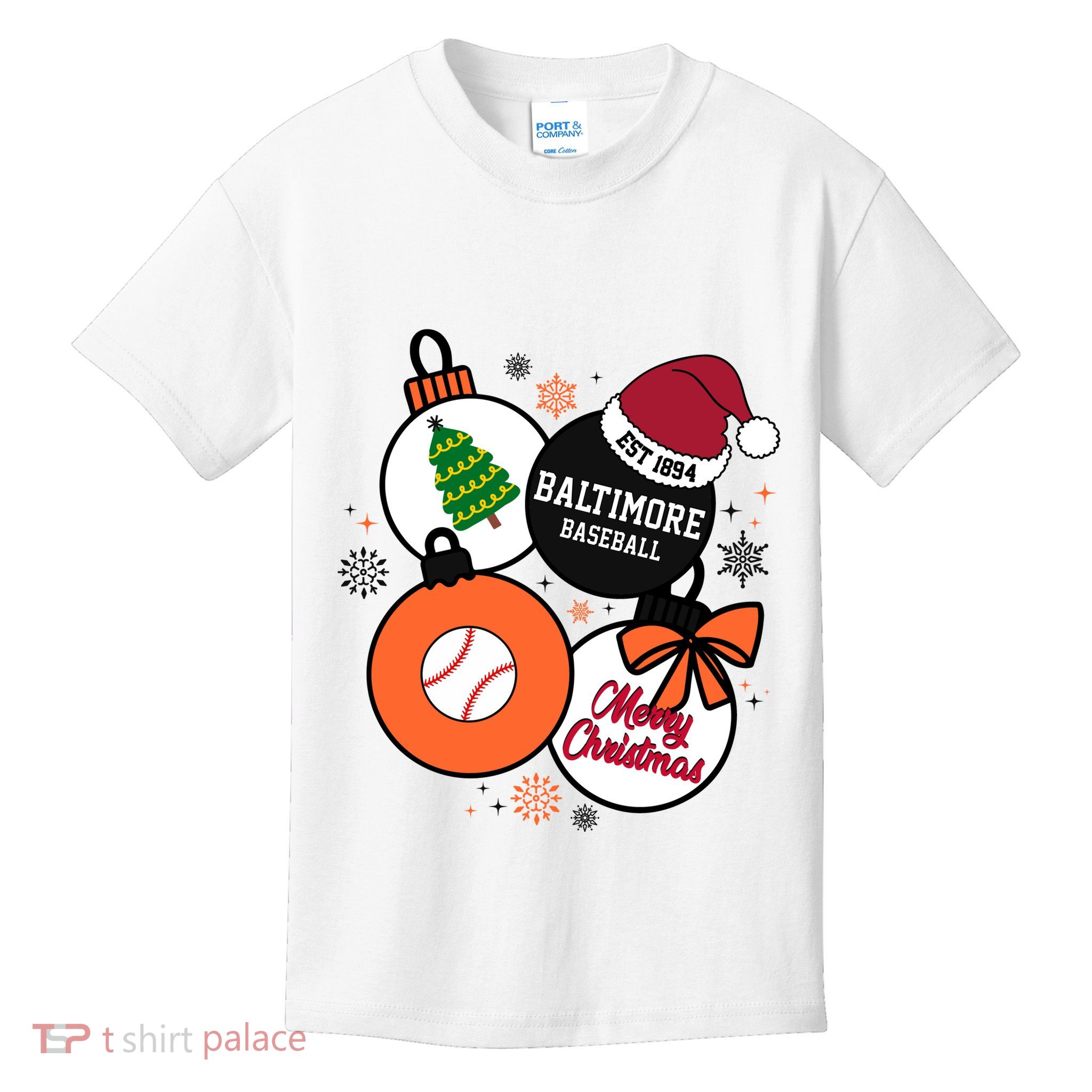 Merry Christmas Baltimore Baseball Est 1894 Kids T-Shirt