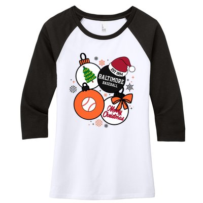 Merry Christmas Baltimore Baseball Est 1894 Women's Tri-Blend 3/4-Sleeve Raglan Shirt