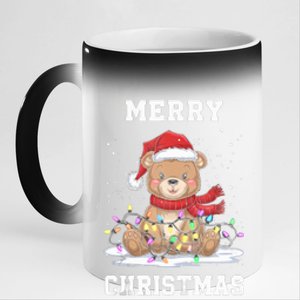 Merry Christmas Bear Santa Hat Christmas Lights Xmas Eve Tank Top 11oz Black Color Changing Mug