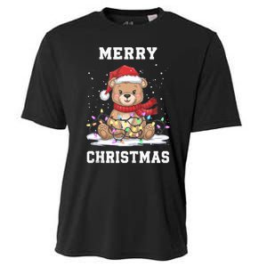 Merry Christmas Bear Santa Hat Christmas Lights Xmas Eve Tank Top Cooling Performance Crew T-Shirt