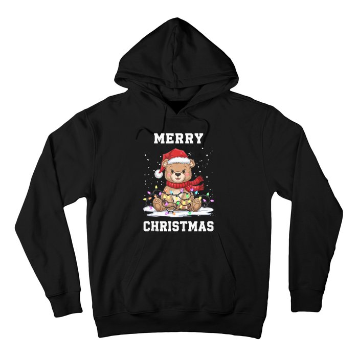 Merry Christmas Bear Santa Hat Christmas Lights Xmas Eve Tank Top Hoodie